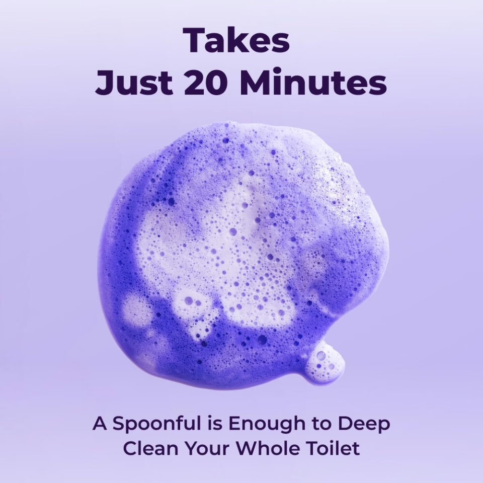 FizzClean foam expanding under the toilet rim